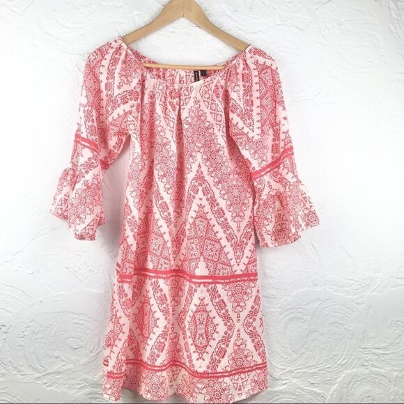 Heartsoul Red White Ethnic Print boho Tunic Blouse - Picture 7 of 10